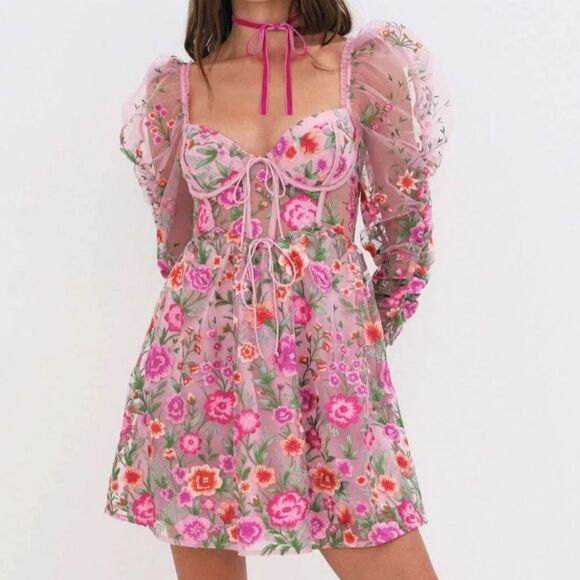 NWT For Love & Lemons Tayla Mini Dress / Pink Floral / Size XS